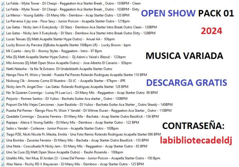 Pack De Musica Starter Open Show 2024 Utilidades Para Djs