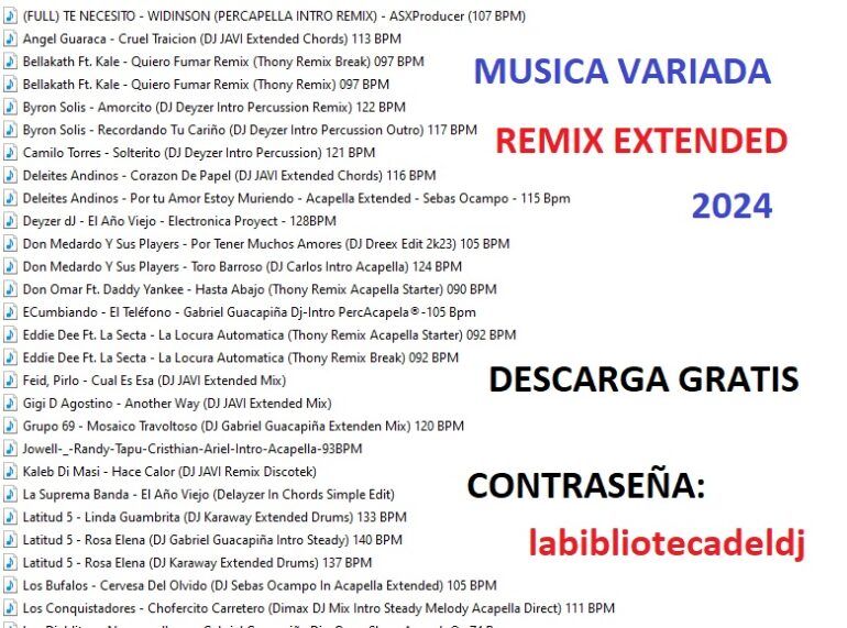 Pack De Musica Variada 2024 Extended Utilidades Para Djs