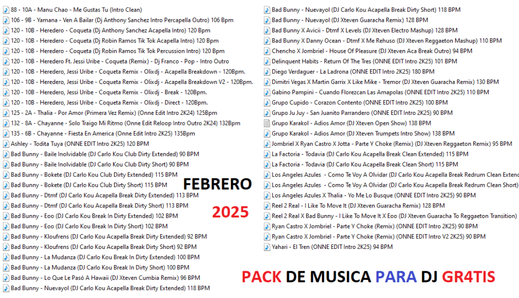 PACK DE MUSICA PARA DJ GRATIS – FEBRERO 2025